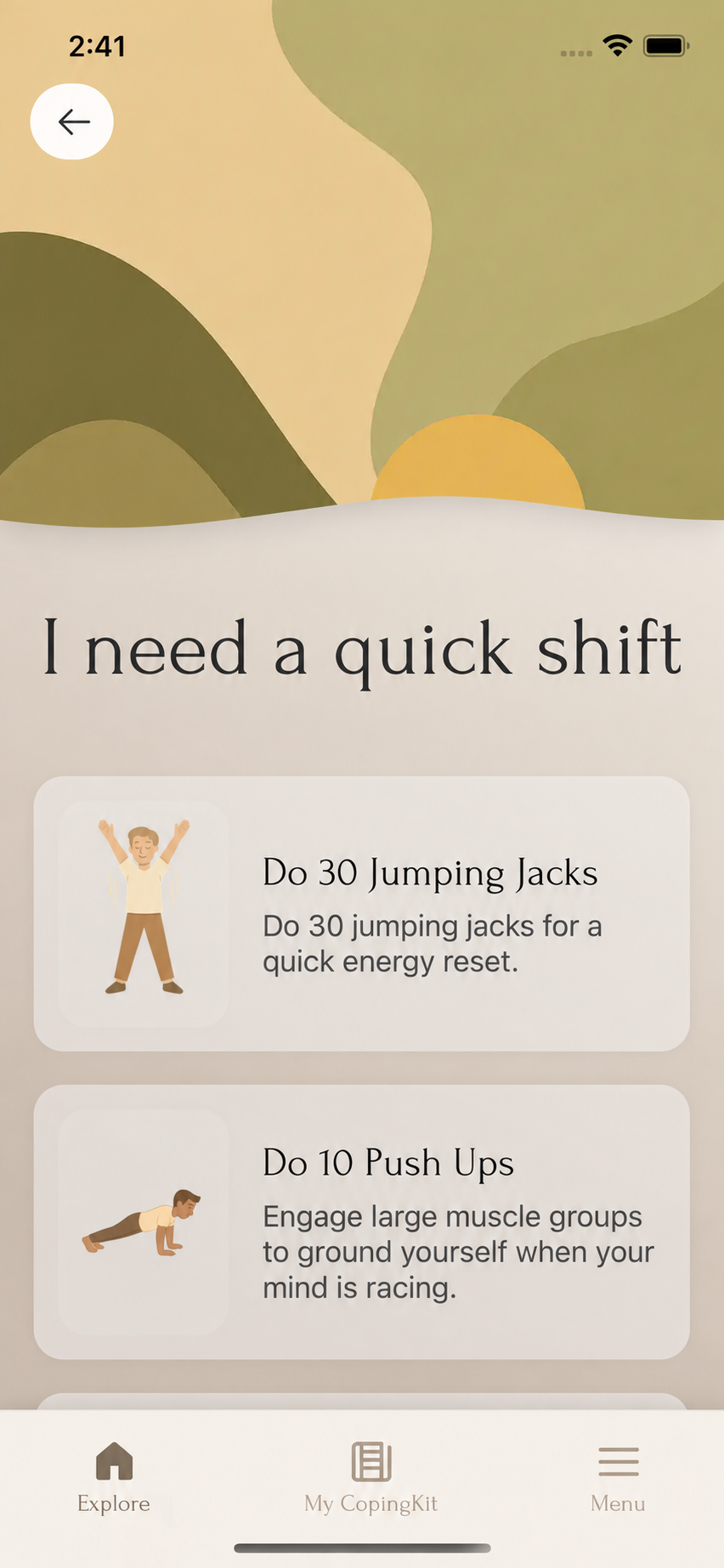 MyCopingKit quick shift strategy list